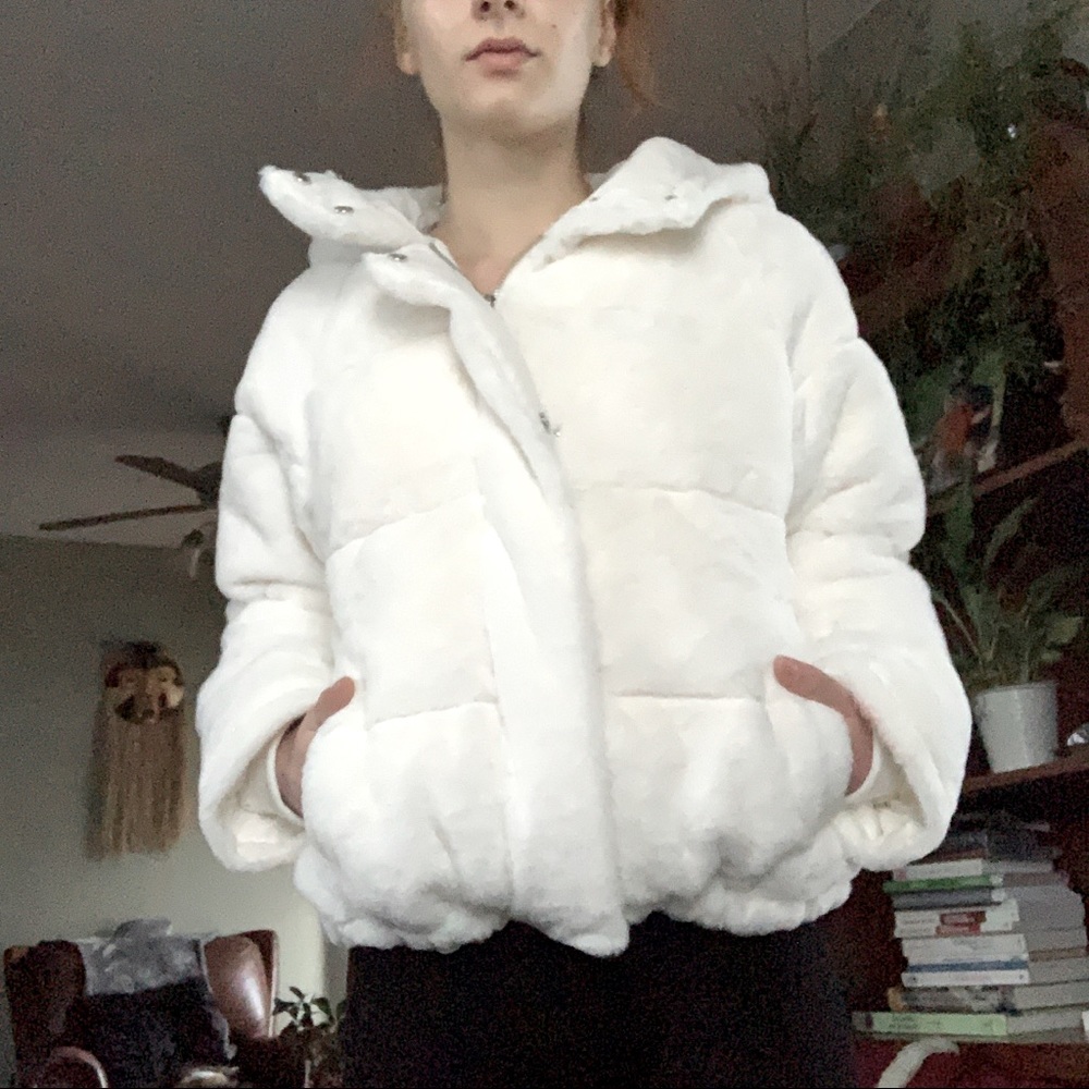 NWOT Faux Fur White Puffer Jacket